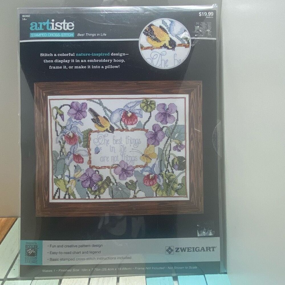 Artiste Stamped Cross Stitch Kit Best Things in Life Birds Floral 10”x7.75” NIP